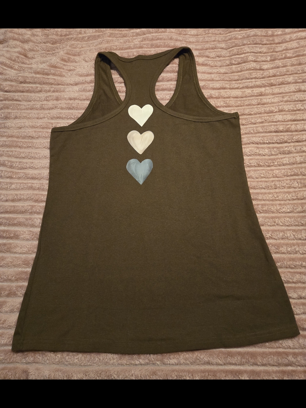 Soft Brown Tank with Metallic Hearts On Front & Detailed Back. - Picture 3 of 3